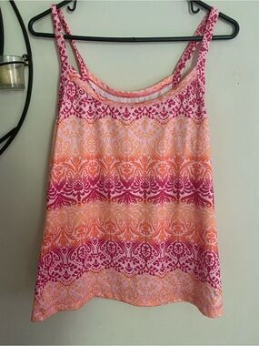 Sleeveless Pink & Orange Patterned Tank Top